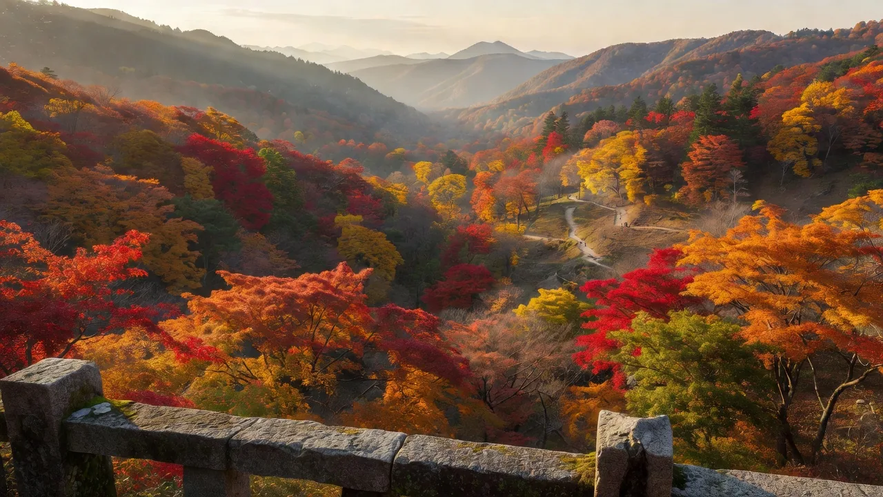 山の景色と楓の森の展望